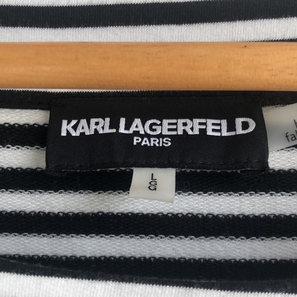 Karl Lagerfeld Lace Sleeves Striped Knit Top - Picture 5 of 12